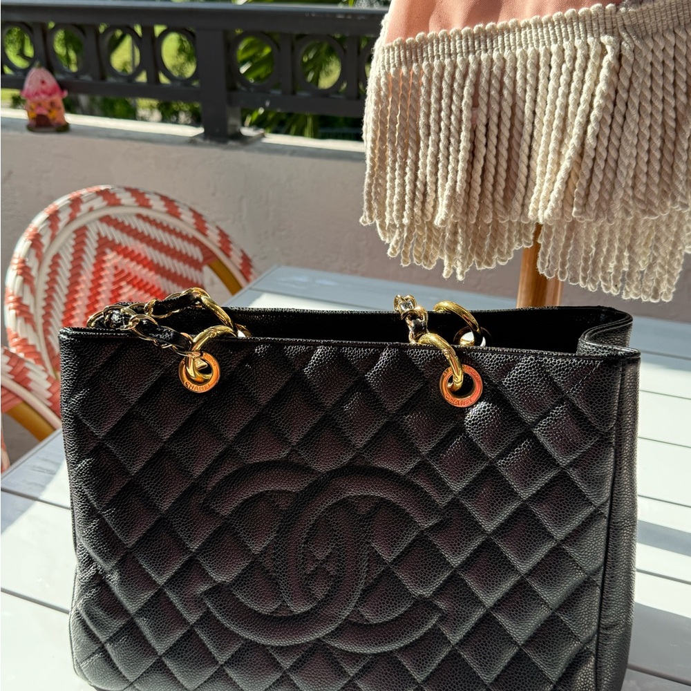 Chanel Black and Gold Quilted Shoulder Bag